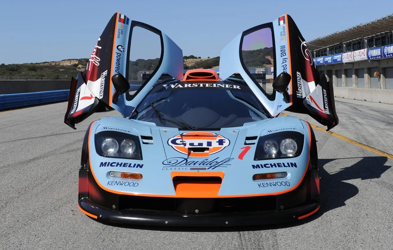 Фото обои фон, McLaren, двери, GTR, суперкар, болид, передок, гоночный