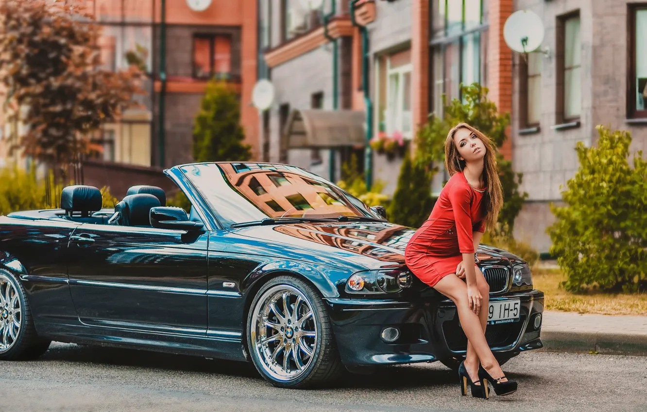 Фото обои авто, девушка, в красном, Butifull