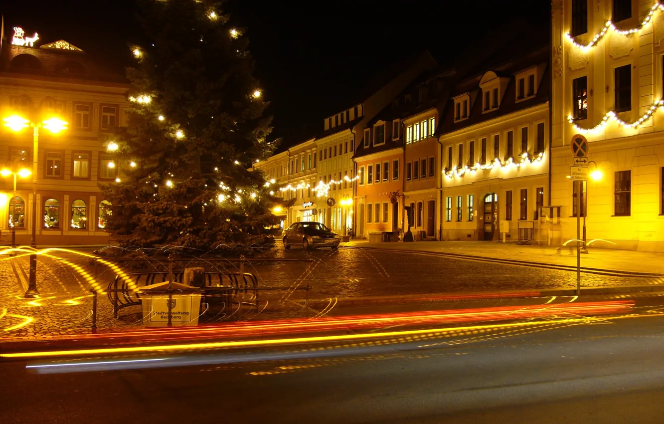 Фото обои дорога, ночь, огни, Германия, Радеберг