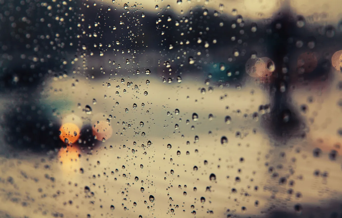 Фото обои дорога, машина, капли, город, дождь, вечер, bokeh, blure