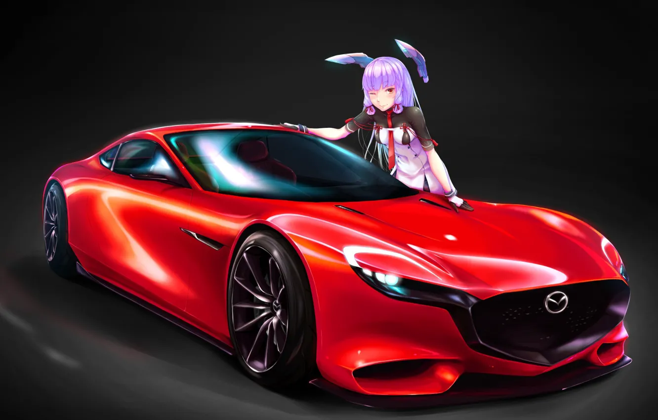 Фото обои car, red, girl, supercar, mecha, anime, japanese, prety