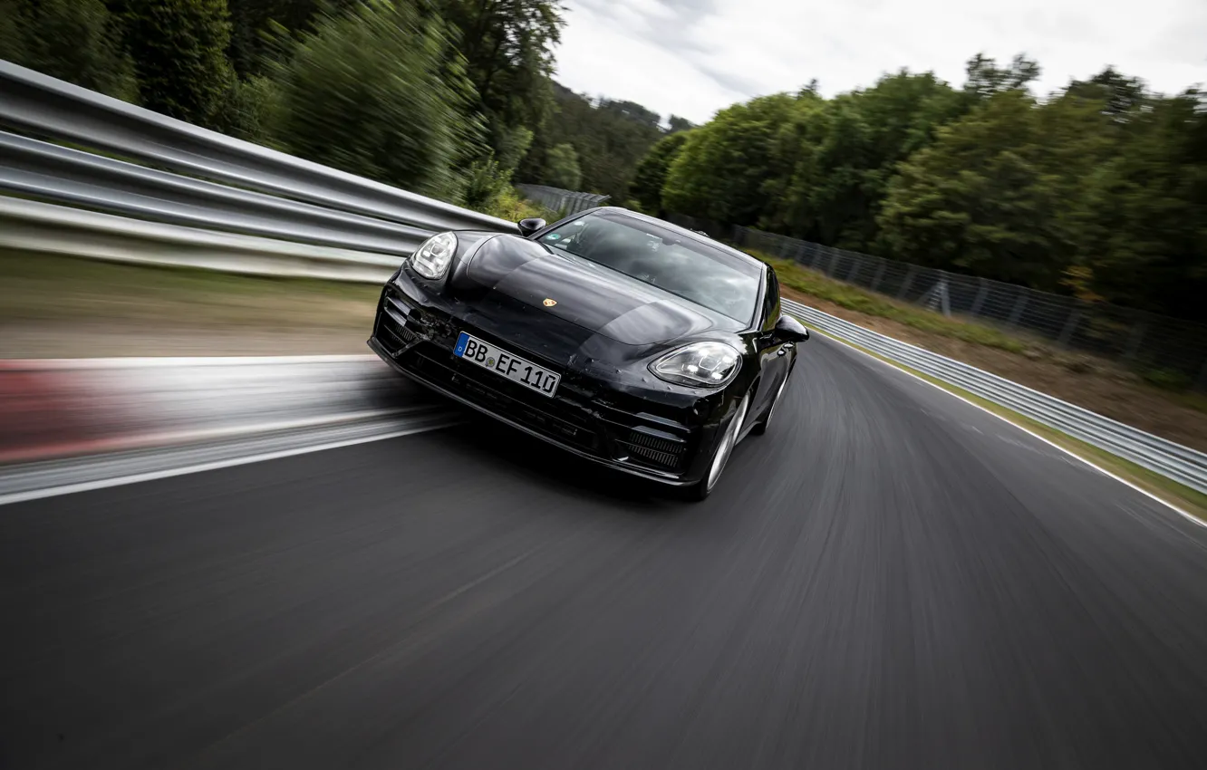 Фото обои чёрный, скорость, Porsche, Panamera, Nürburgring, 2020, Nordschleife, предсерийный