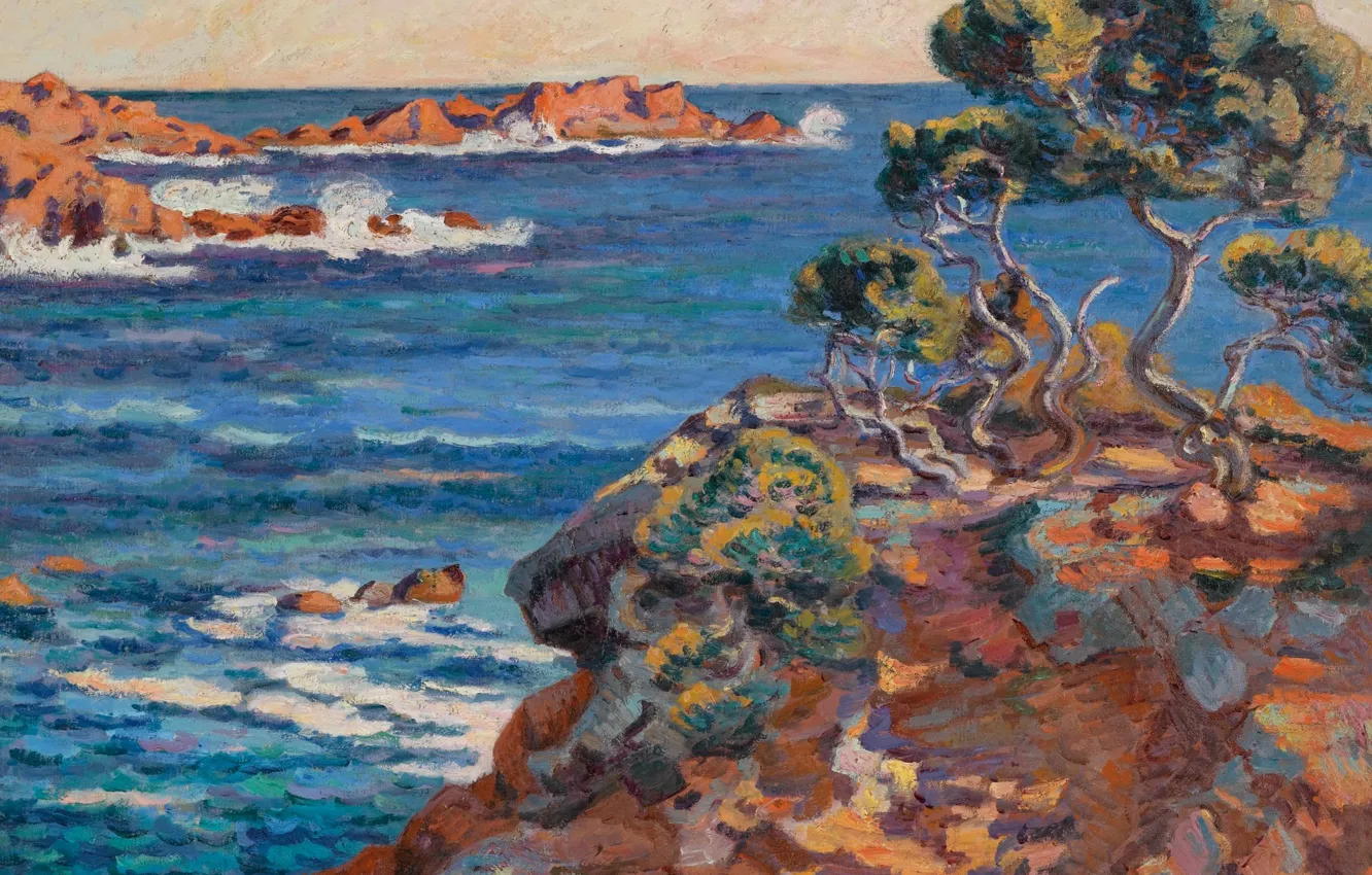 Фото обои море, пейзаж, скалы, картина, Арман Гийомен, Armand Guillaumin, Морское Побережье в Аге