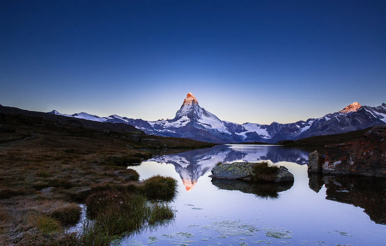 Фото обои горы, озеро, отражение, гора, Альпы, Маттерхорн