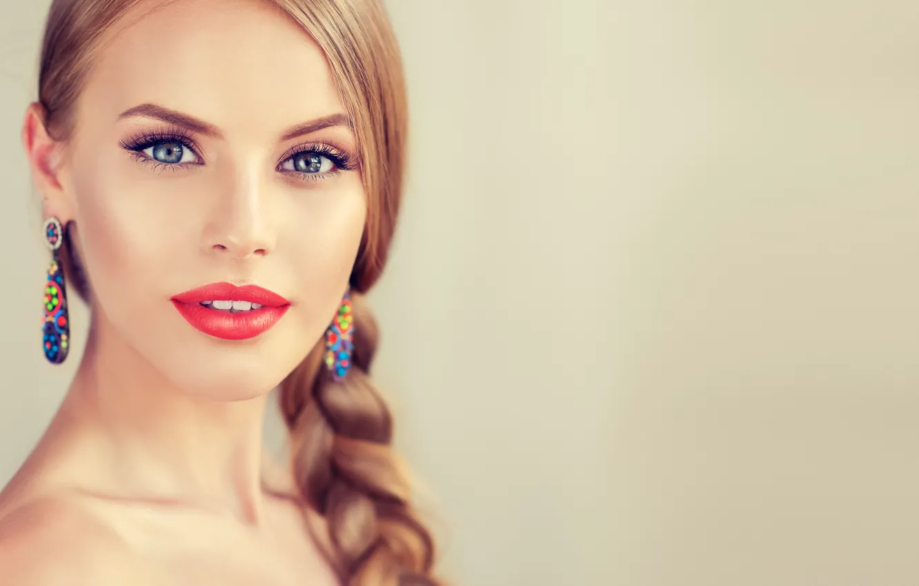 Фото обои девушка, портрет, макияж, коса, сережки, edwardderule