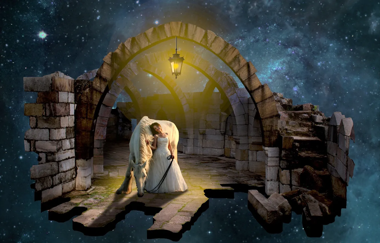 Фото обои девушка, космос, арка