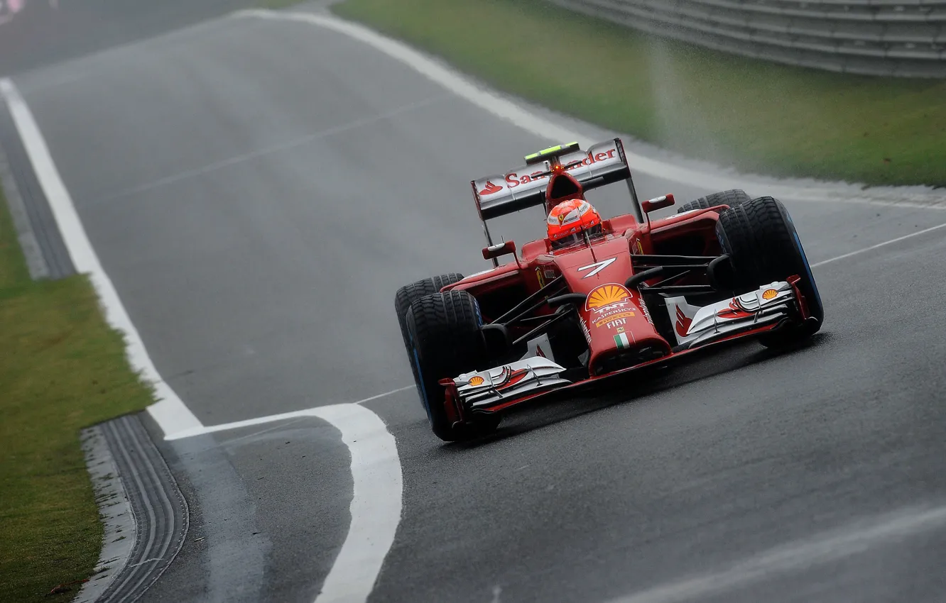 Фото обои дождь, ferrari, formula 1, kimi raikkonen, raikkonen, kimi, f14t