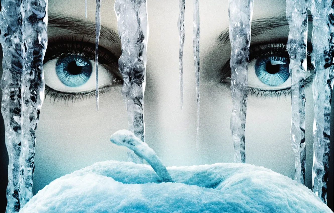 Фото обои apple, ice, magic, close-up, woman, blue, blue eyes, series