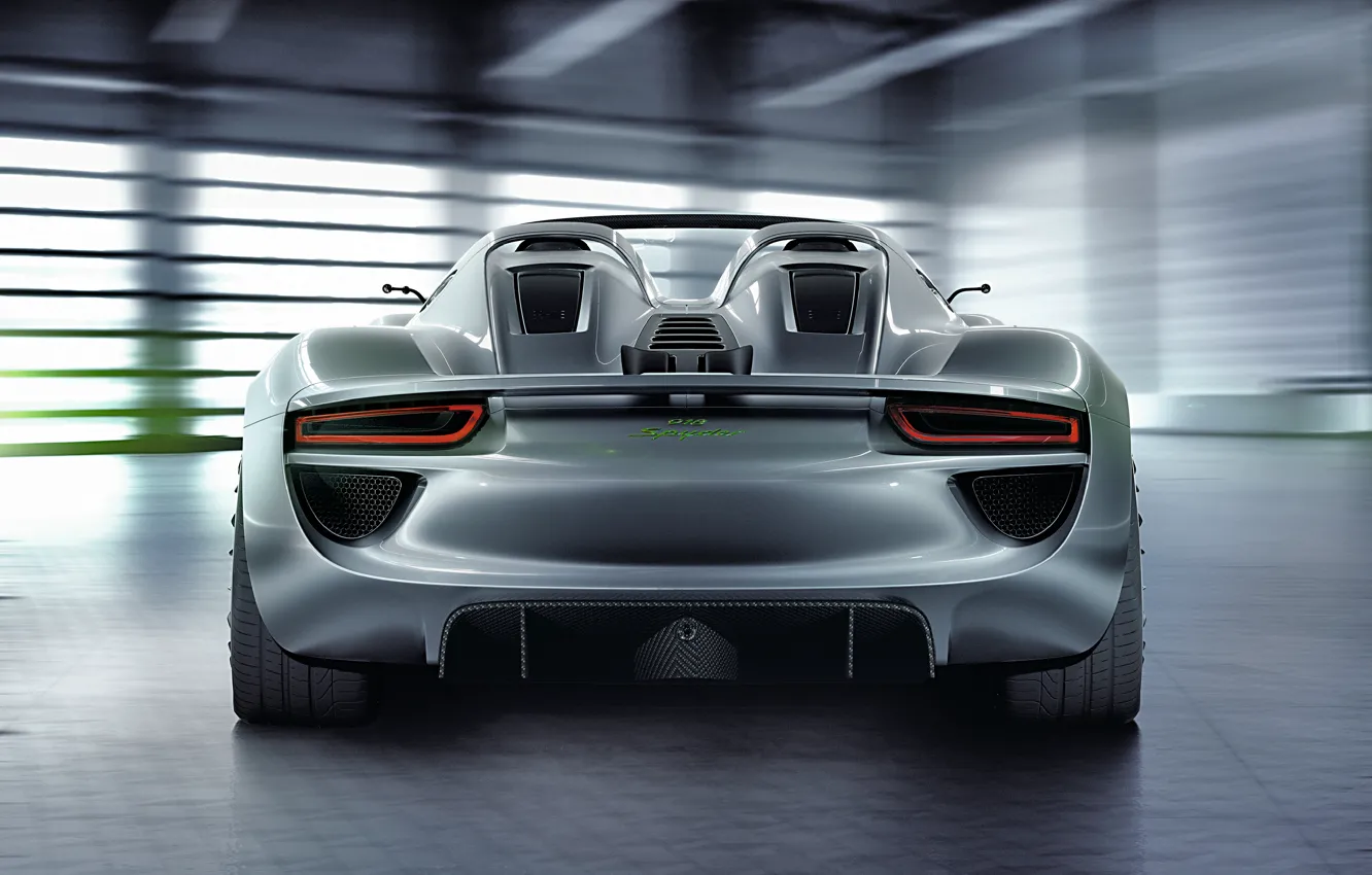 Фото обои Porsche, hybrid, rear view, Porsche 918 Spyder Concept