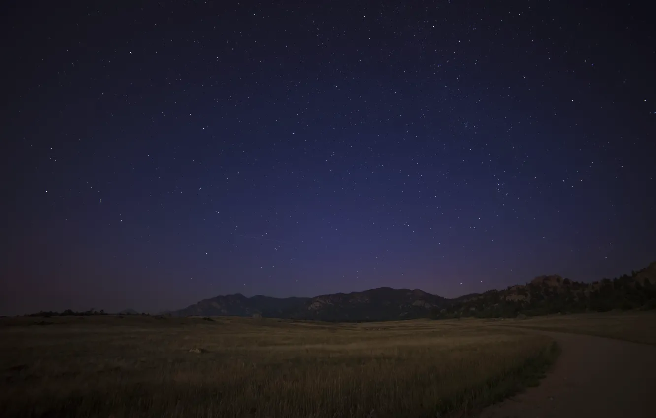 Фото обои Sky, field, night, stars, darkness