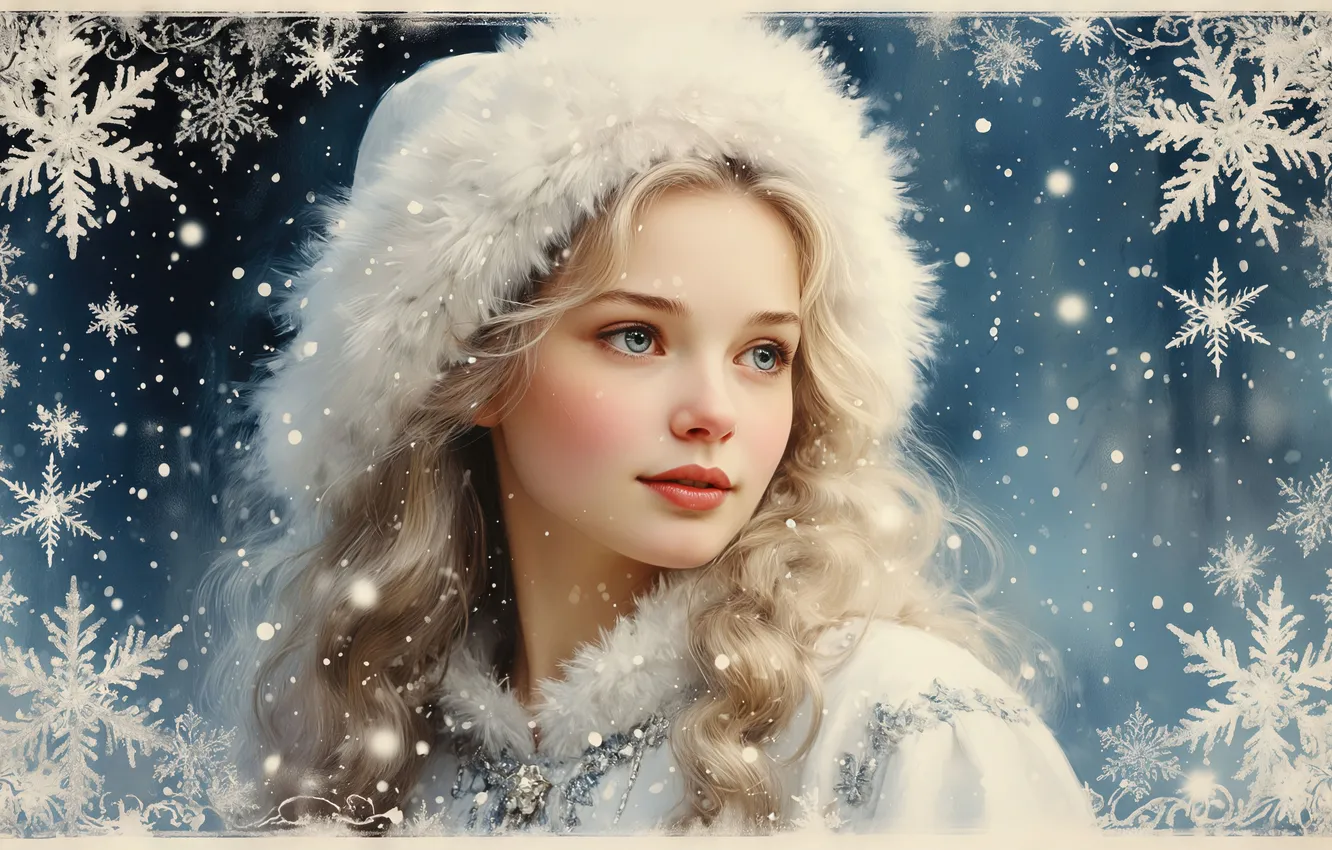Фото обои hat, winter, snow, maiden, fur