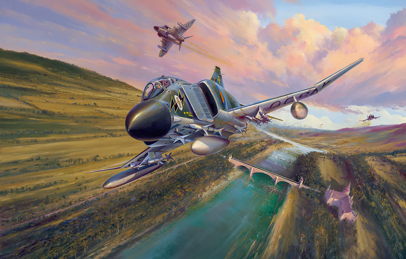 Фото обои war, art, airplane, aviation, jet, F-4 Phantom