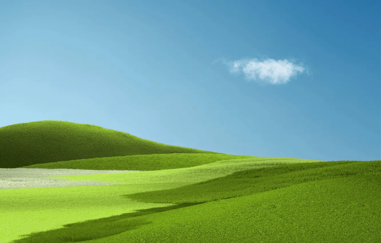 Фото обои небо, трава, облака, холмы, Windows