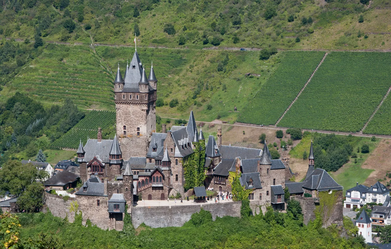 Фото обои замок, поля, Германия, Кохем, Reichsburg Cochem