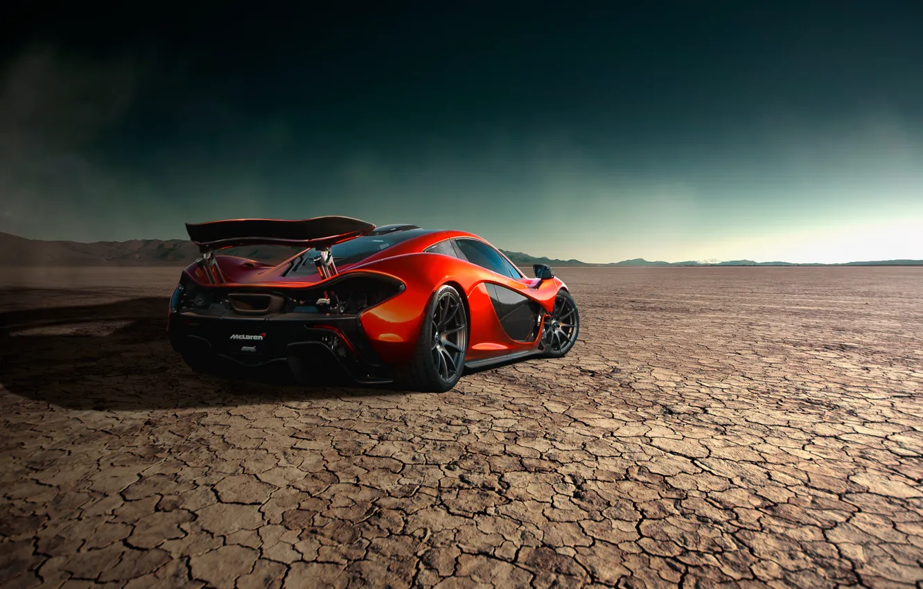 Фото обои McLaren, Orange, Storm, Road, Supercar, Desert, Rear