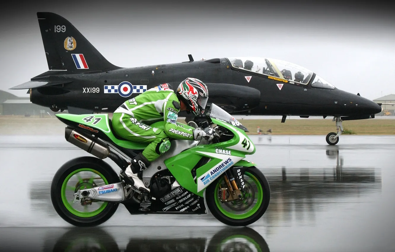 Фото обои скорость, Мотоцикл, самолёт, впп, на перегонки