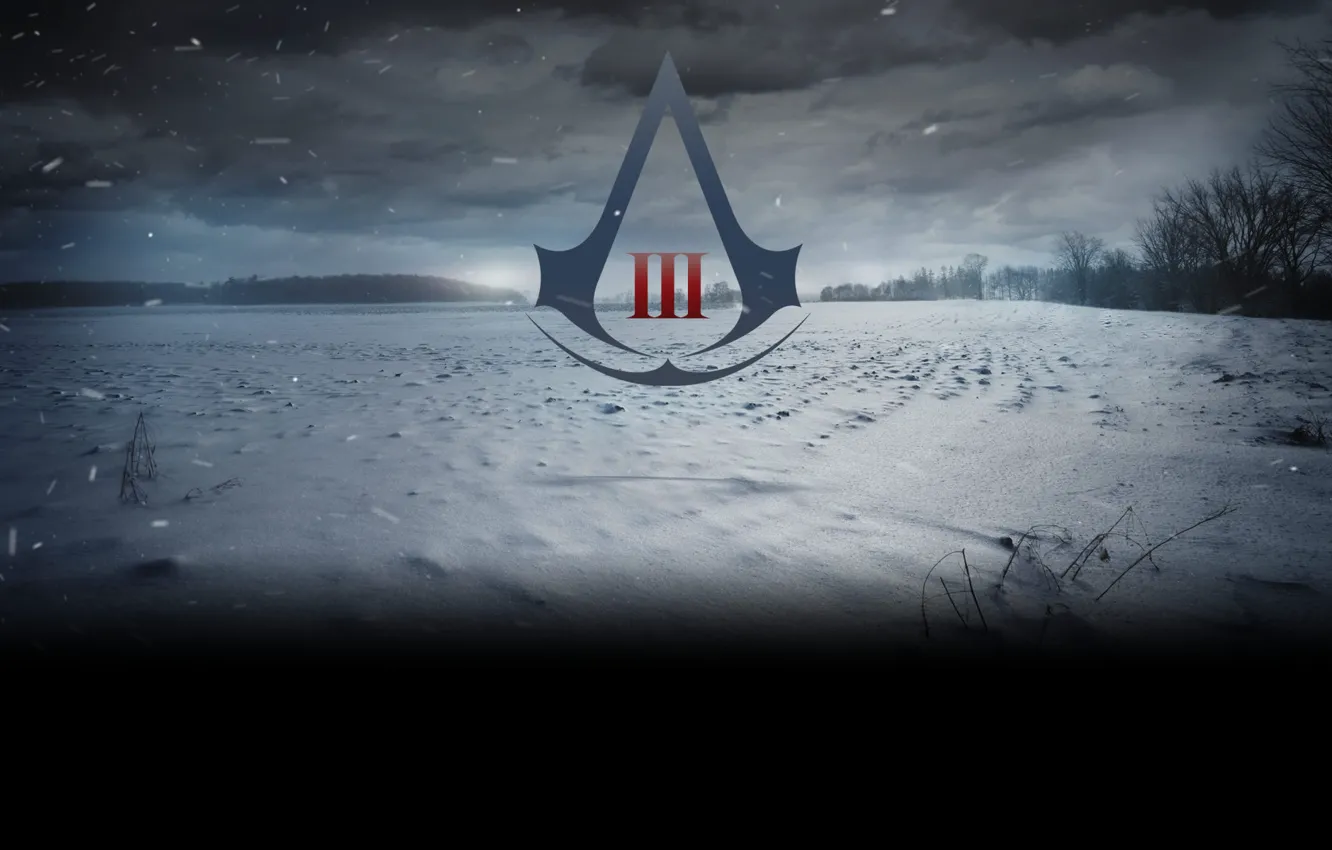 Фото обои снег, знак, assassins creed, пустошь
