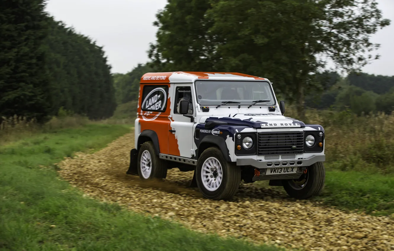 Фото обои Land Rover, гравий, щебень, Defender, 2013, 2014, Challenge, Bowler