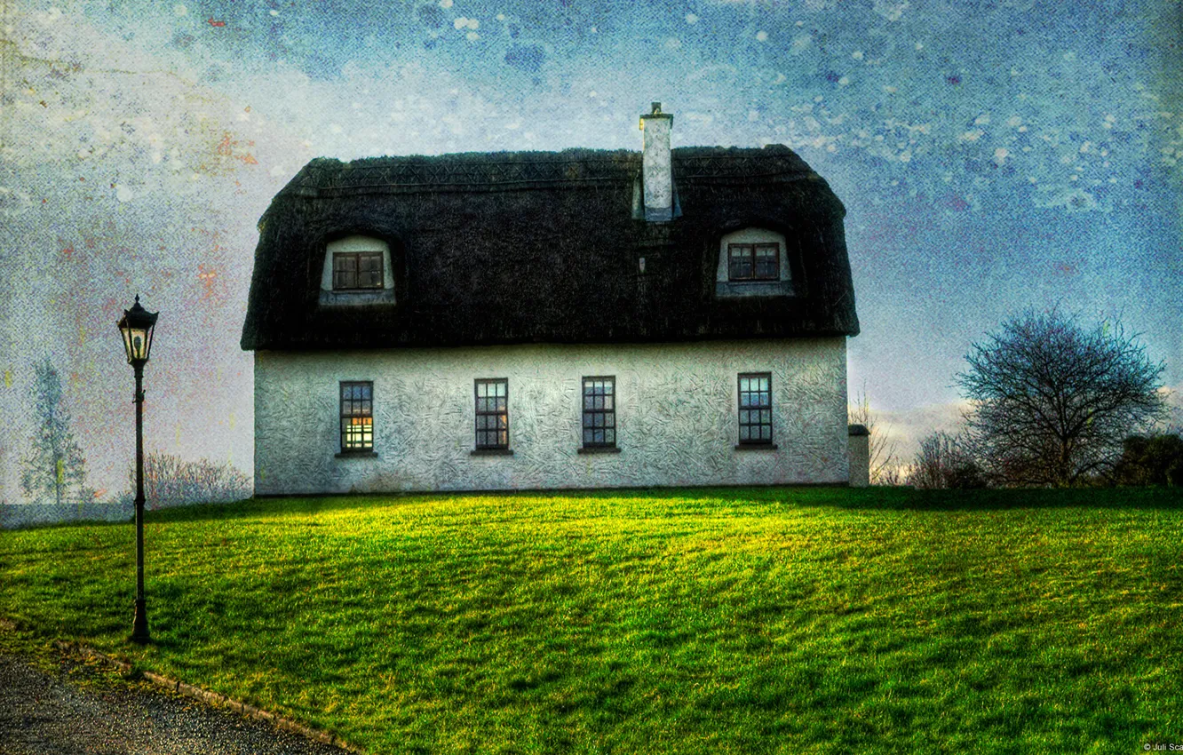 Фото обои Blue Sky, Grass, Green, Home, Landscape, Wallpaper, Irish, Traditional