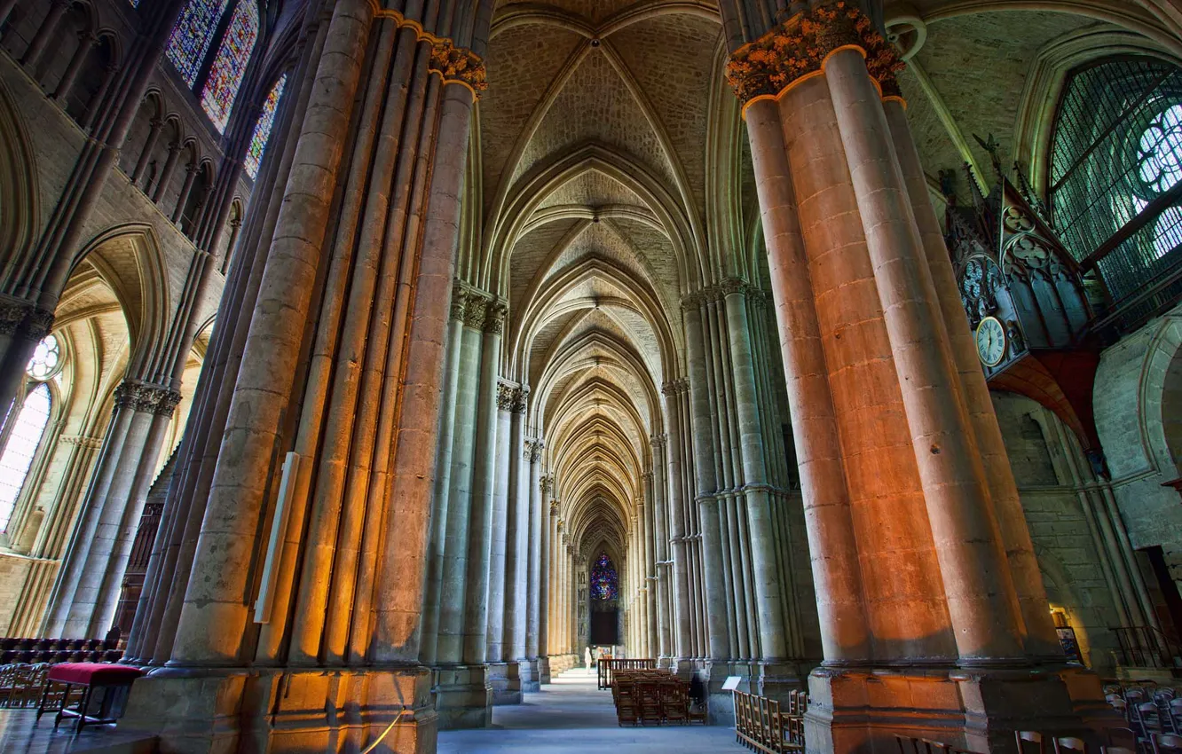 Фото обои Франция, собор, колонна, неф, Реймс