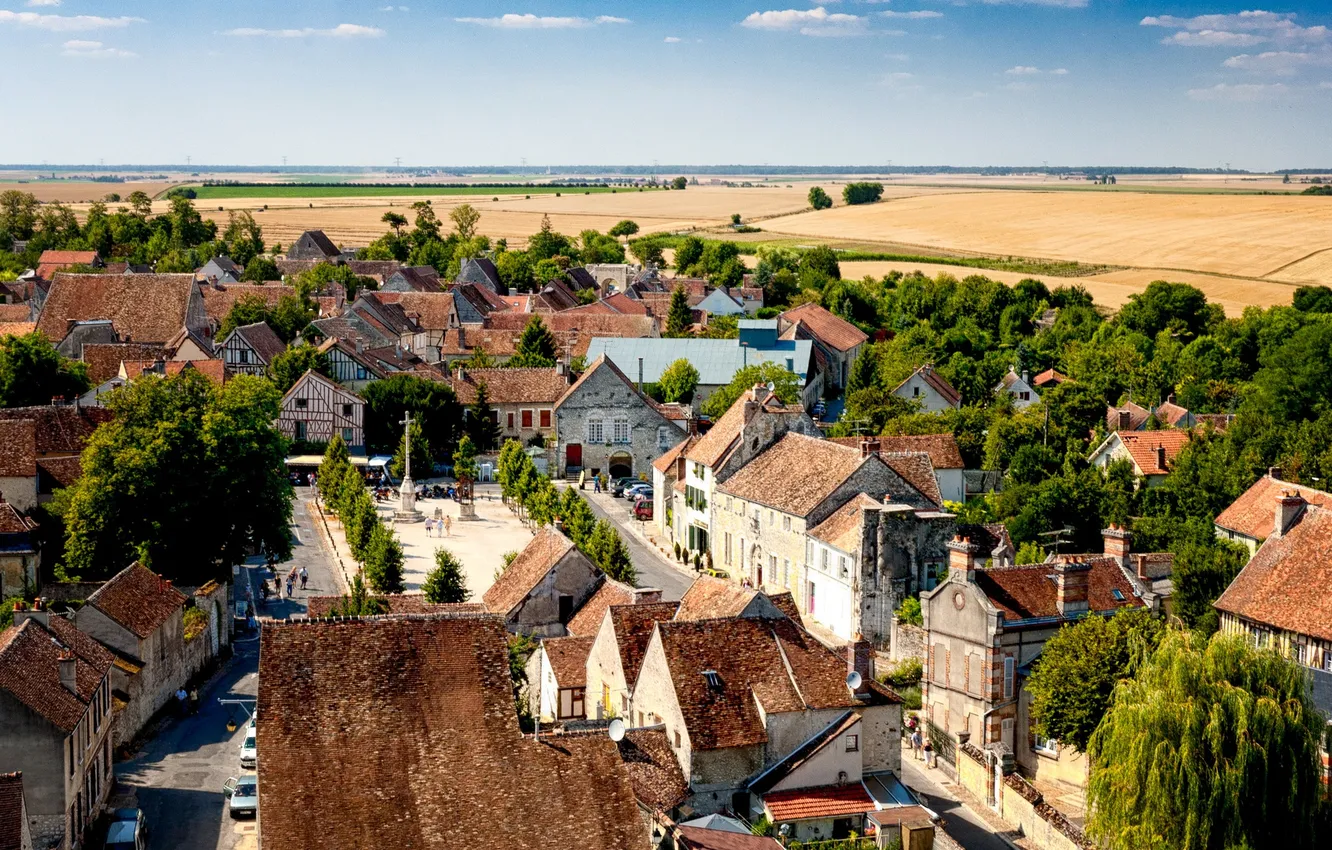 Фото обои пейзаж, Франция, поля, дома, городок, Provins, Провен