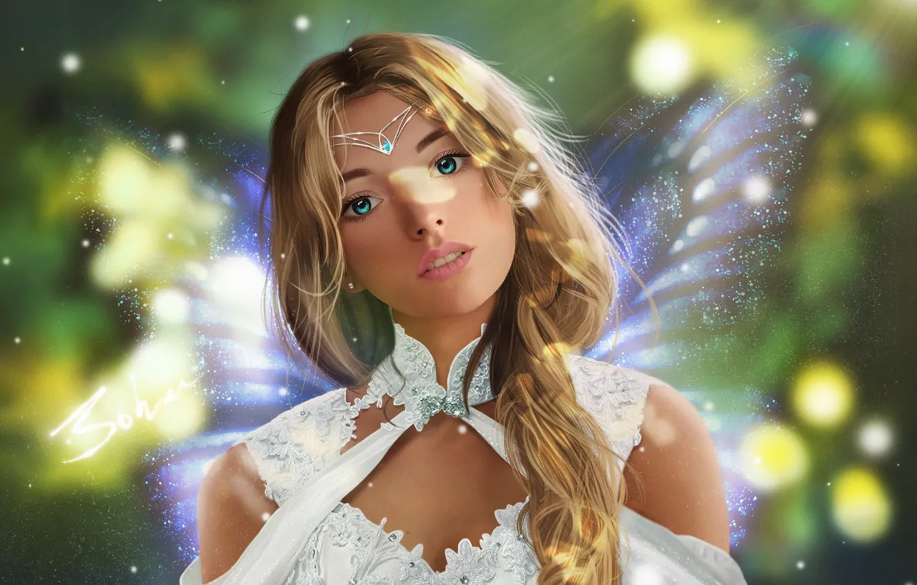 Фото обои взгляд, девушка, волосы, фея