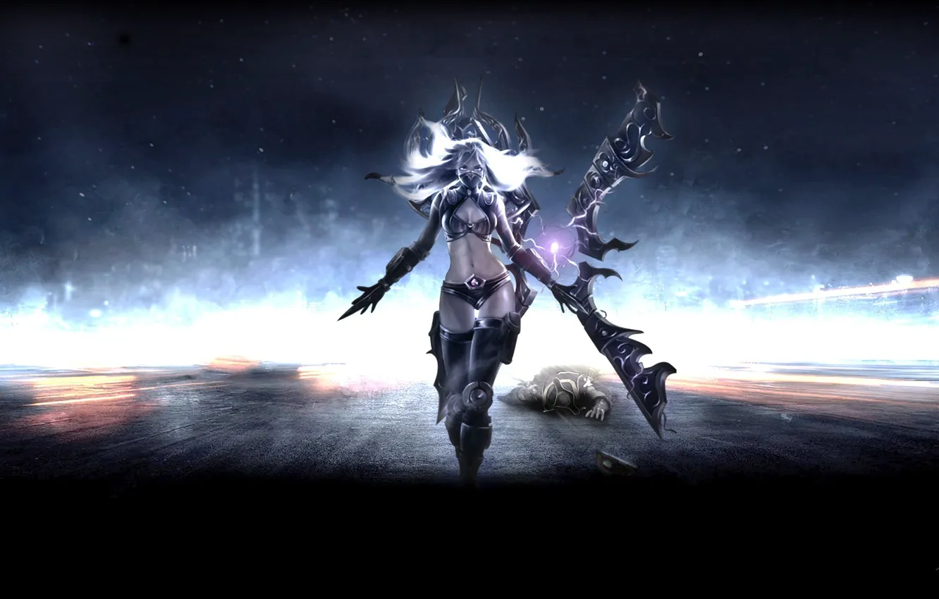 Фото обои девушка, оружие, игра, арт, заряд, League of Legends, Irelia
