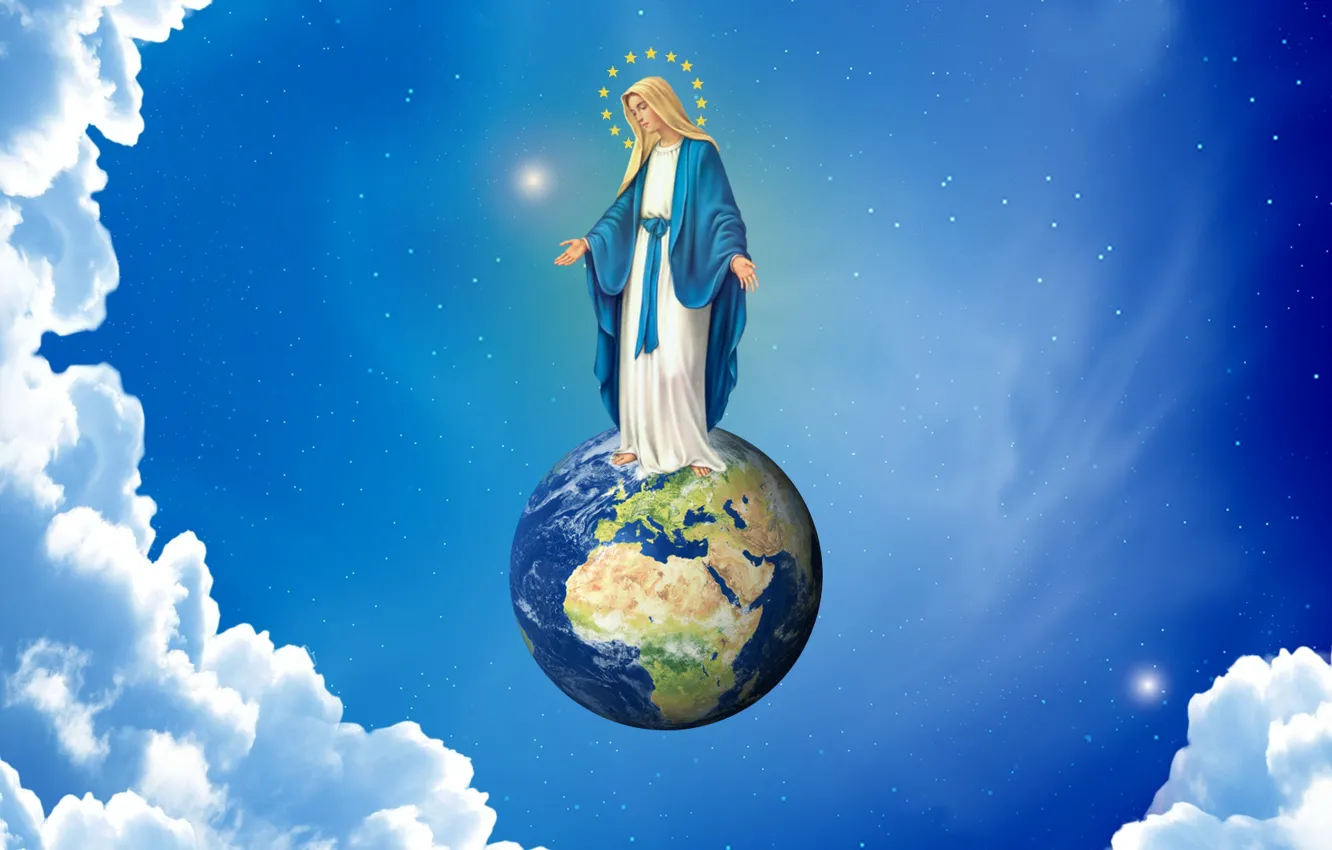 Фото обои earth, star, sky, clouds, Madonna, Mary, beatiful, Virgin Mary