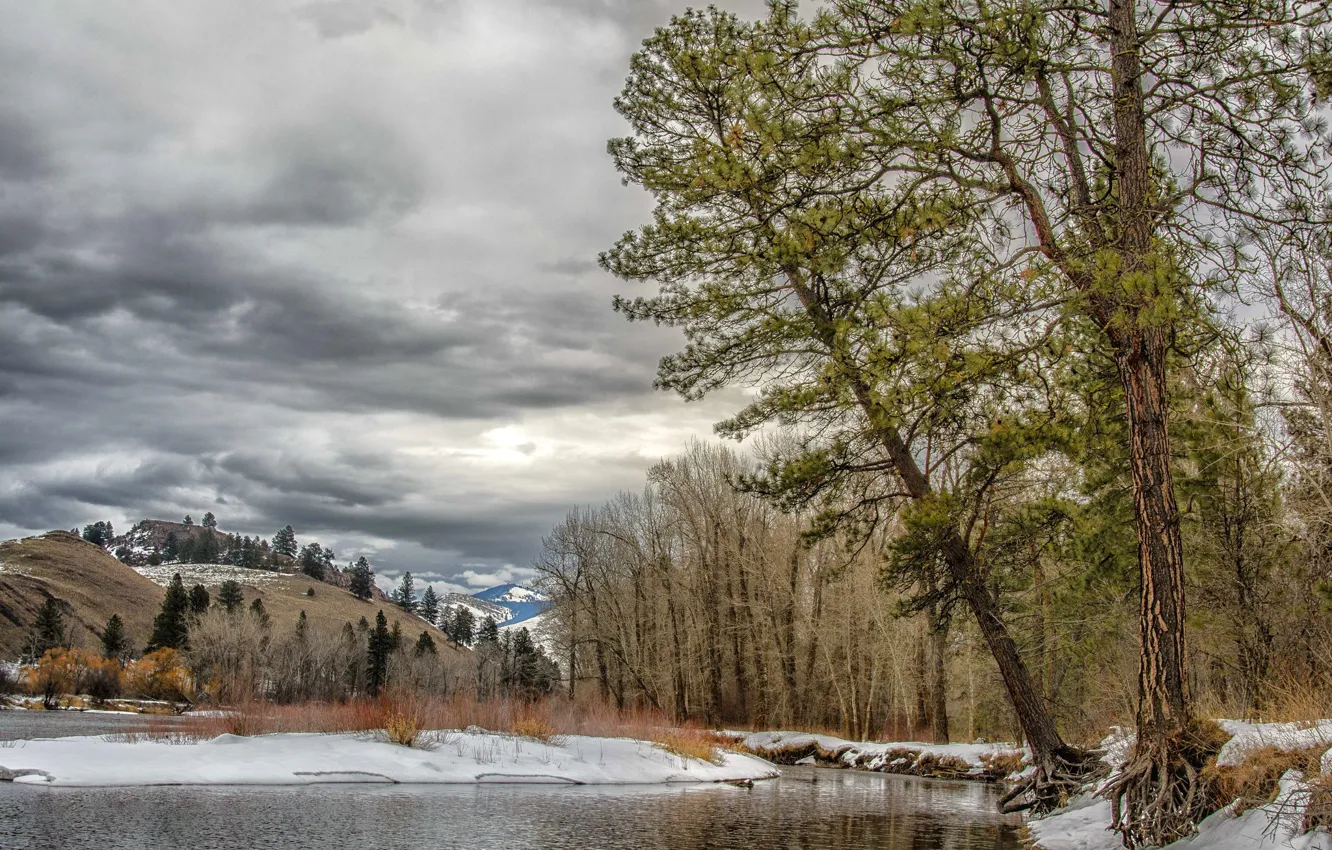 Фото обои зима, речка, Montana, Missoula