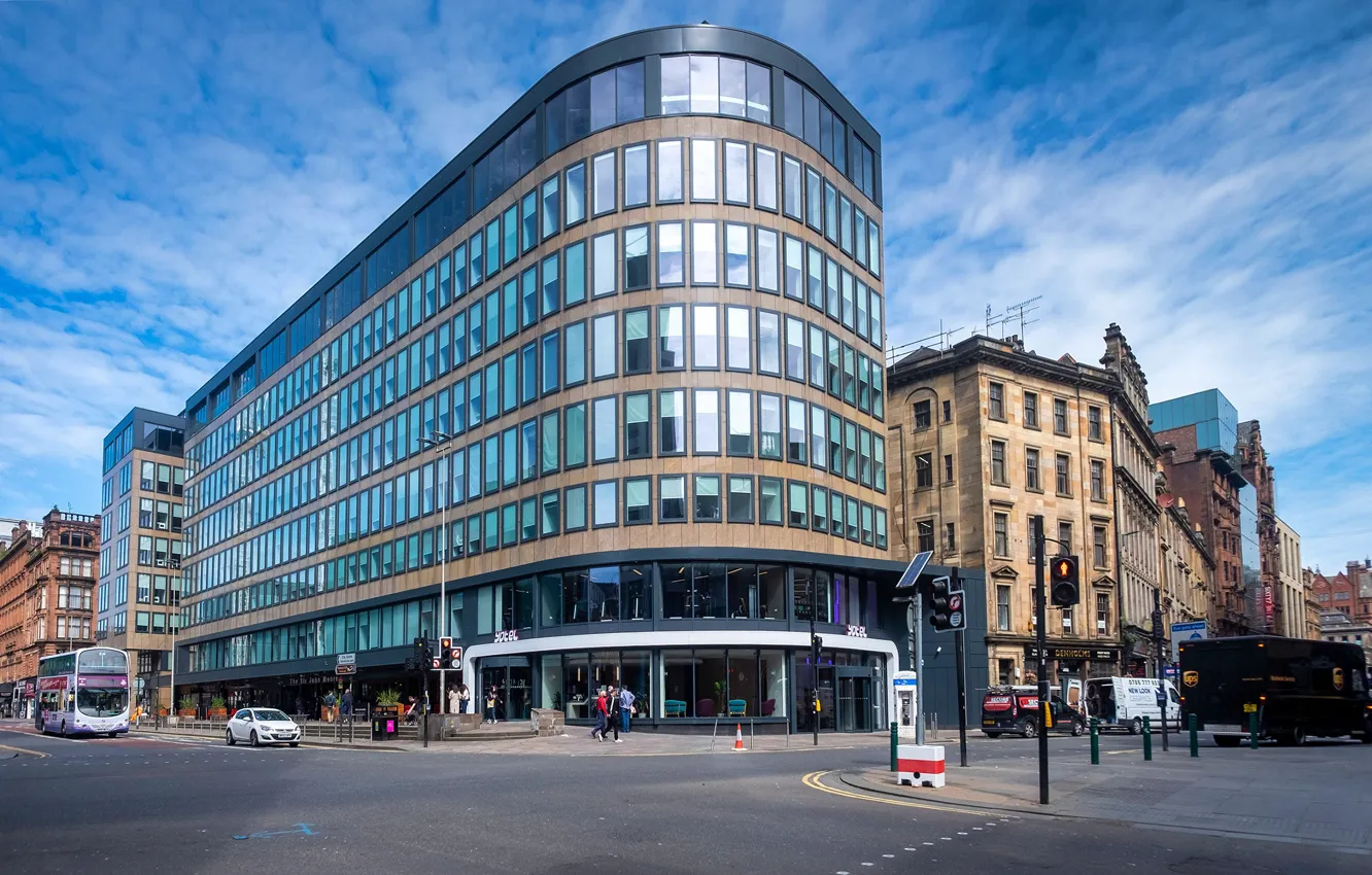 Фото обои авто, небо, улица, здание, Шотландия, Scotland, Glasgow