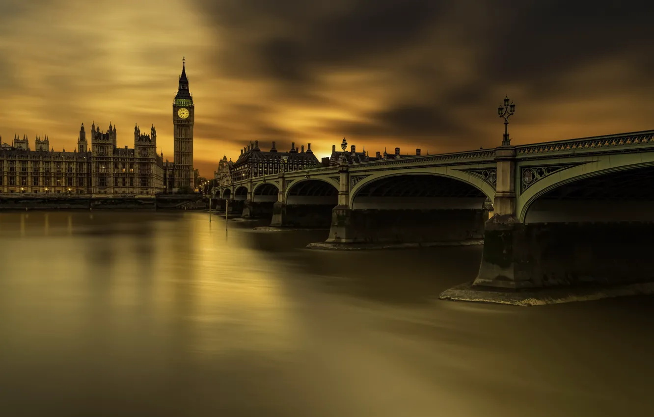 Фото обои London, Long exposure, Westminster bridge