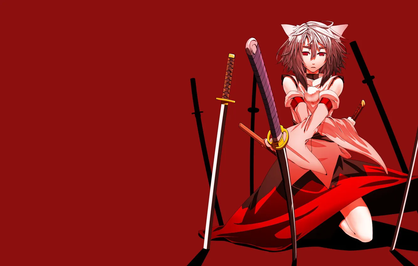 Фото обои red, girl, sword, weapon, anime, katana, ken, blade