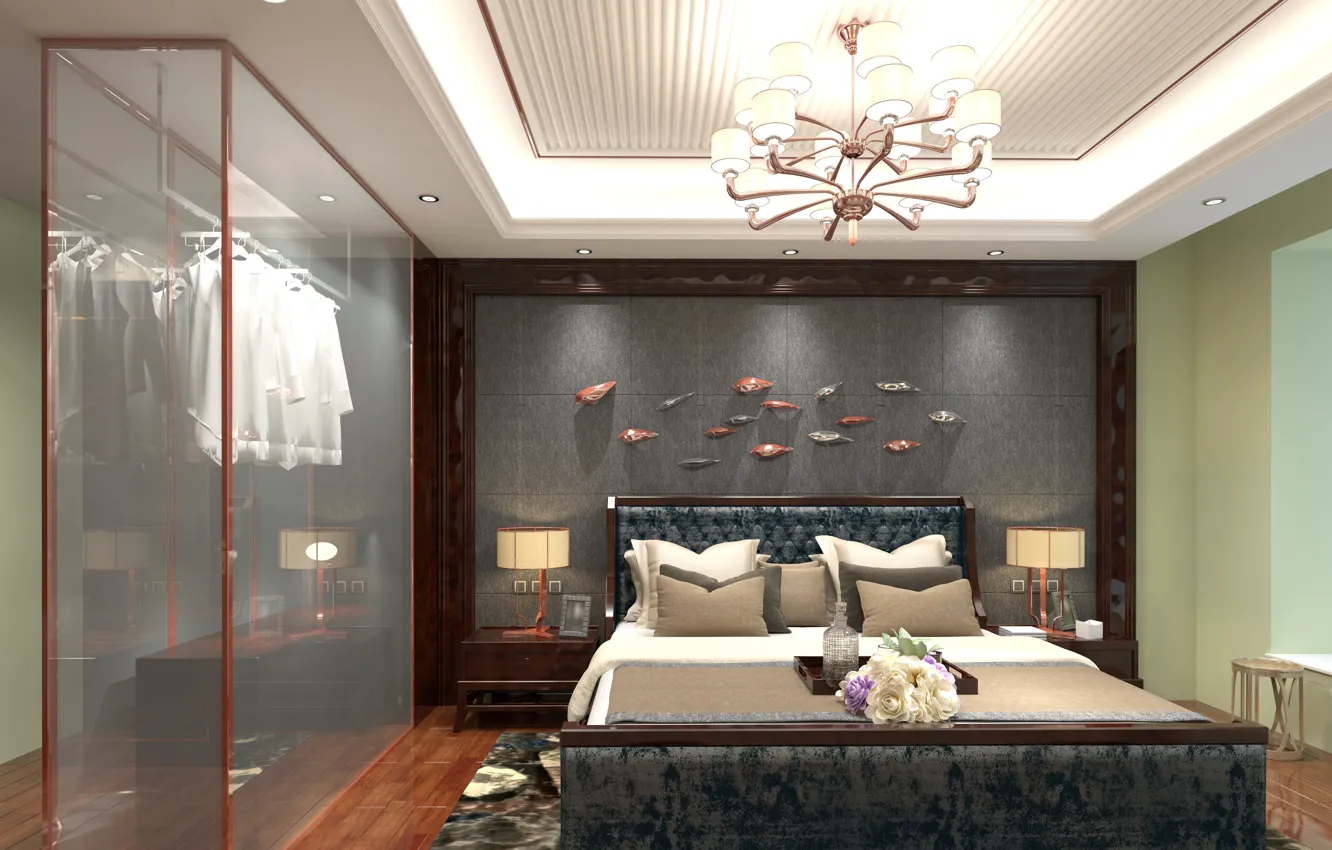 Фото обои дизайн, люстра, Design, спальня, Interior, Bedroom