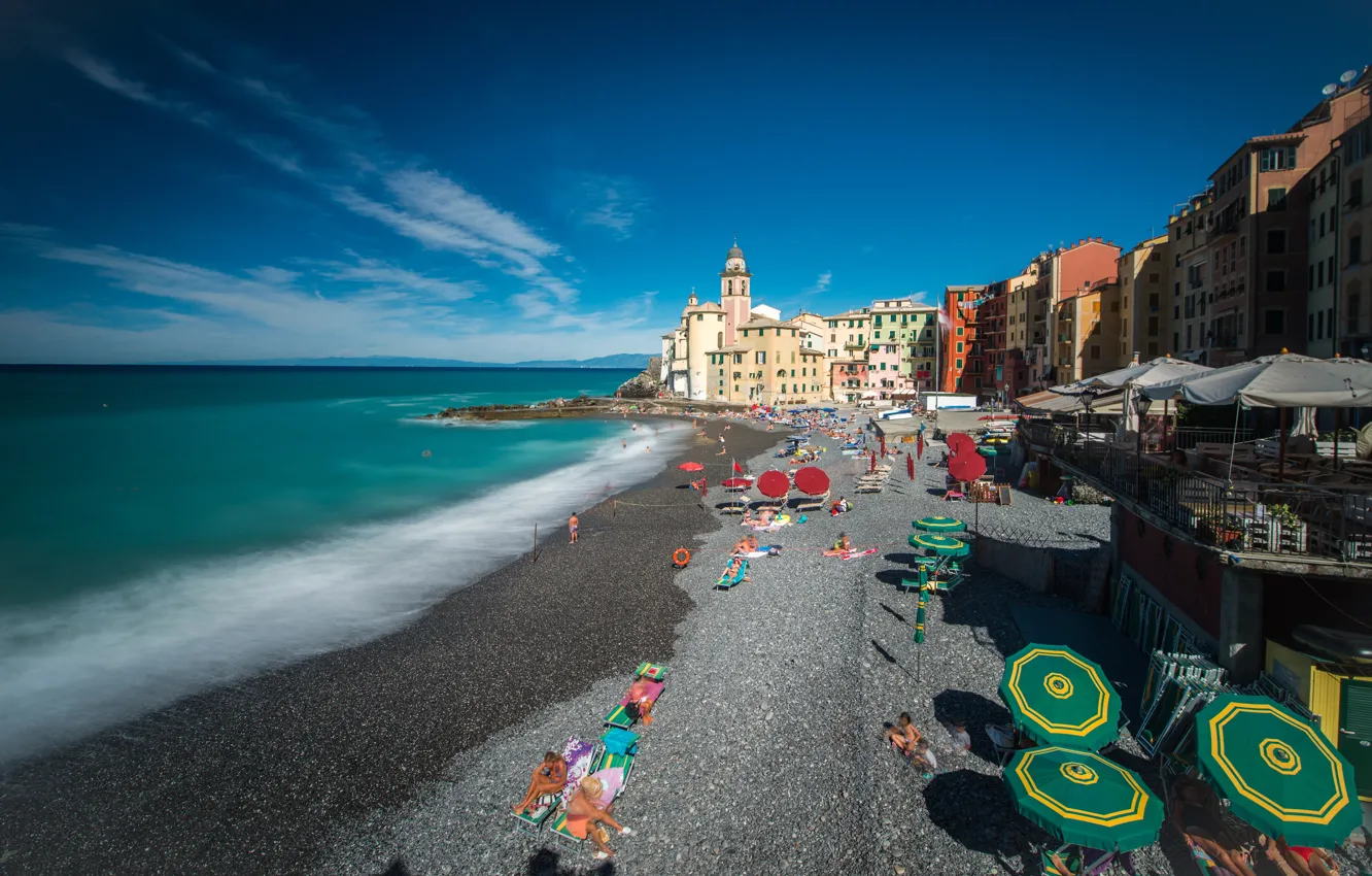 Фото обои море, пляж, берег, Италия, Italy, travel, Camogli, Liguria