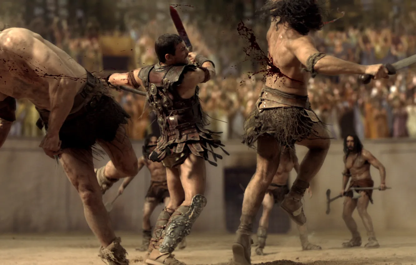 Фото обои сериал, Spartacus, Andy Whitfield, казнь, поединок, гладиатор, песок и кровь, спартак