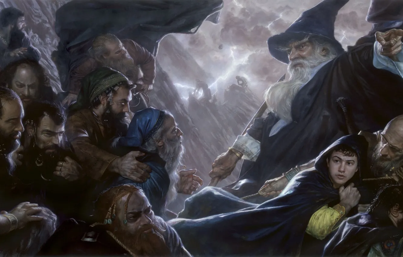 Фото обои арт, гномы, маг, пещера, Гендальф, the lord of the rings, Gandalf, Хоббит