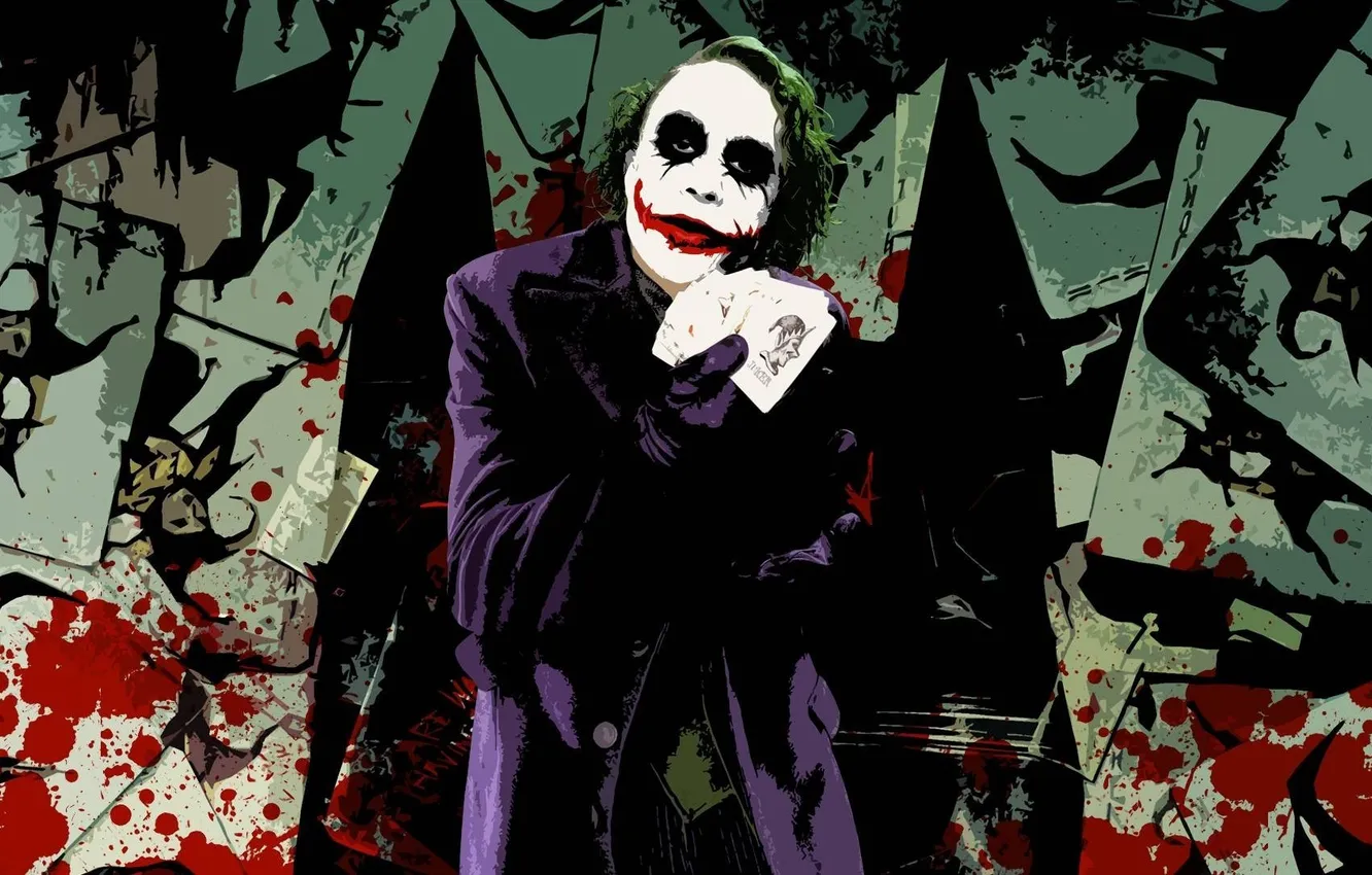 Фото обои Джокер, Joker, Хит Леджер, Тёмный Рыцарь