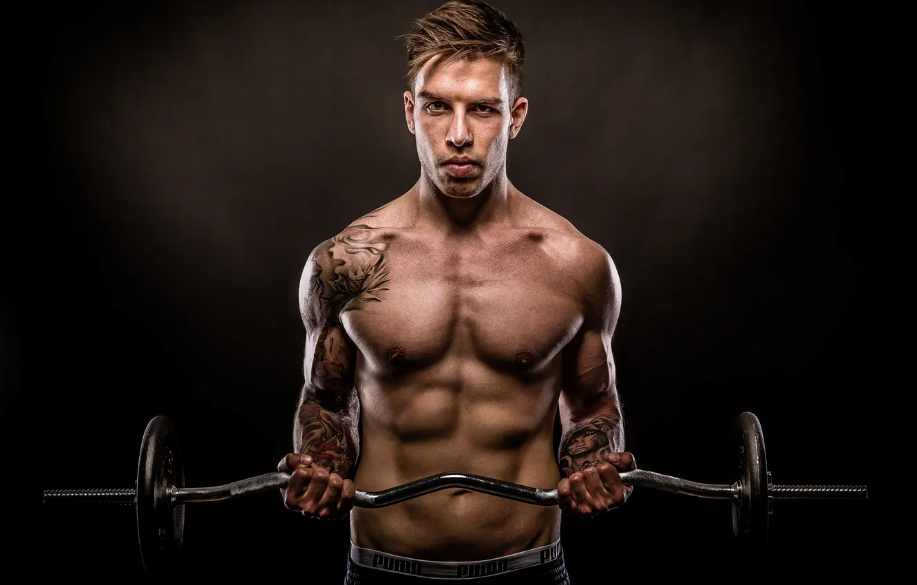 Фото обои power, muscles, tattoos, fitness