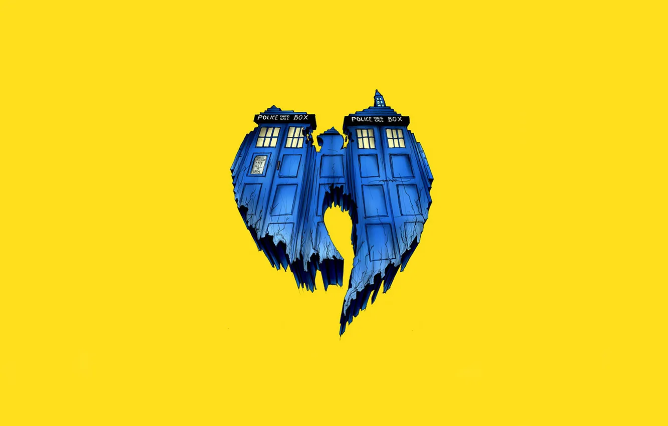 Фото обои Doctor Who, желтый фон, Доктор Кто, ТАРДИС, TARDIS