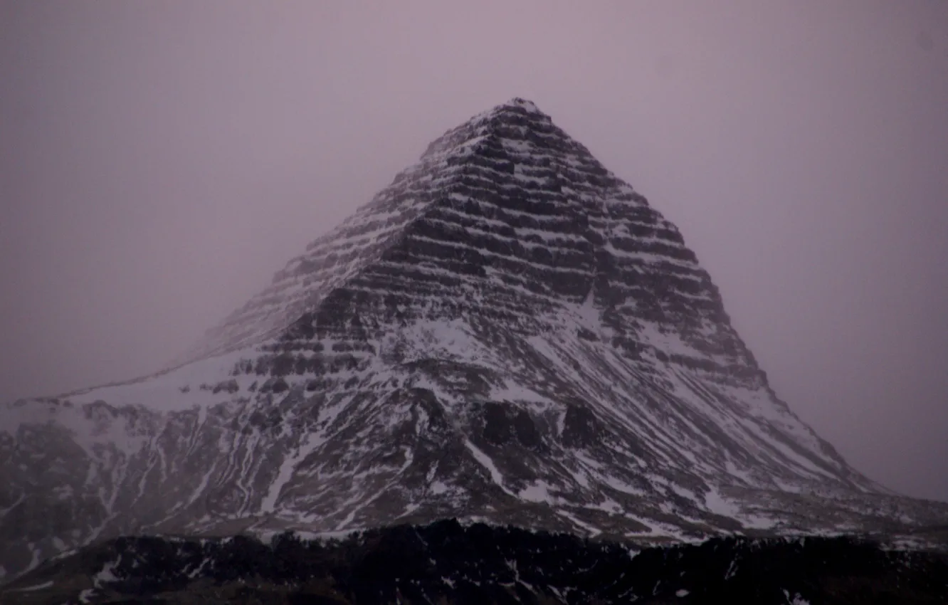 Фото обои зима, небо, снег, природа, скала, гора, сумерки, Borgarfjörður