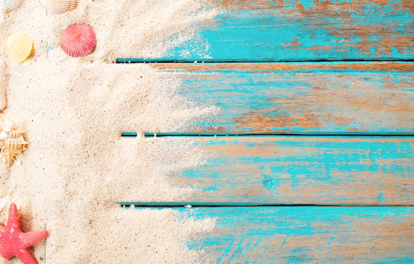 Фото обои песок, пляж, фон, доски, звезда, ракушки, summer, beach