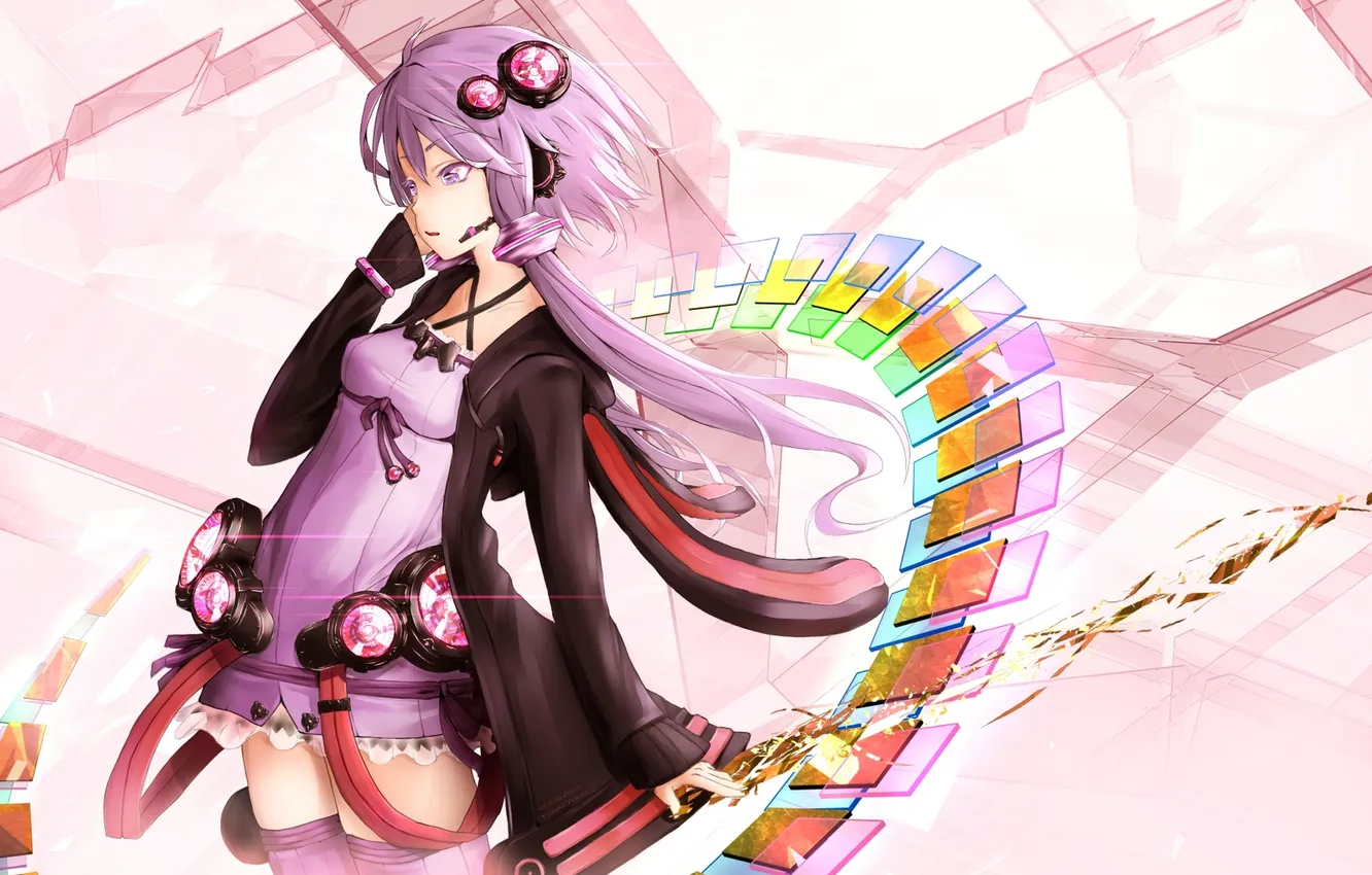 Фото обои девушка, аниме, наушники, арт, микрофон, vocaloid, yuzuki yukari, ajigo