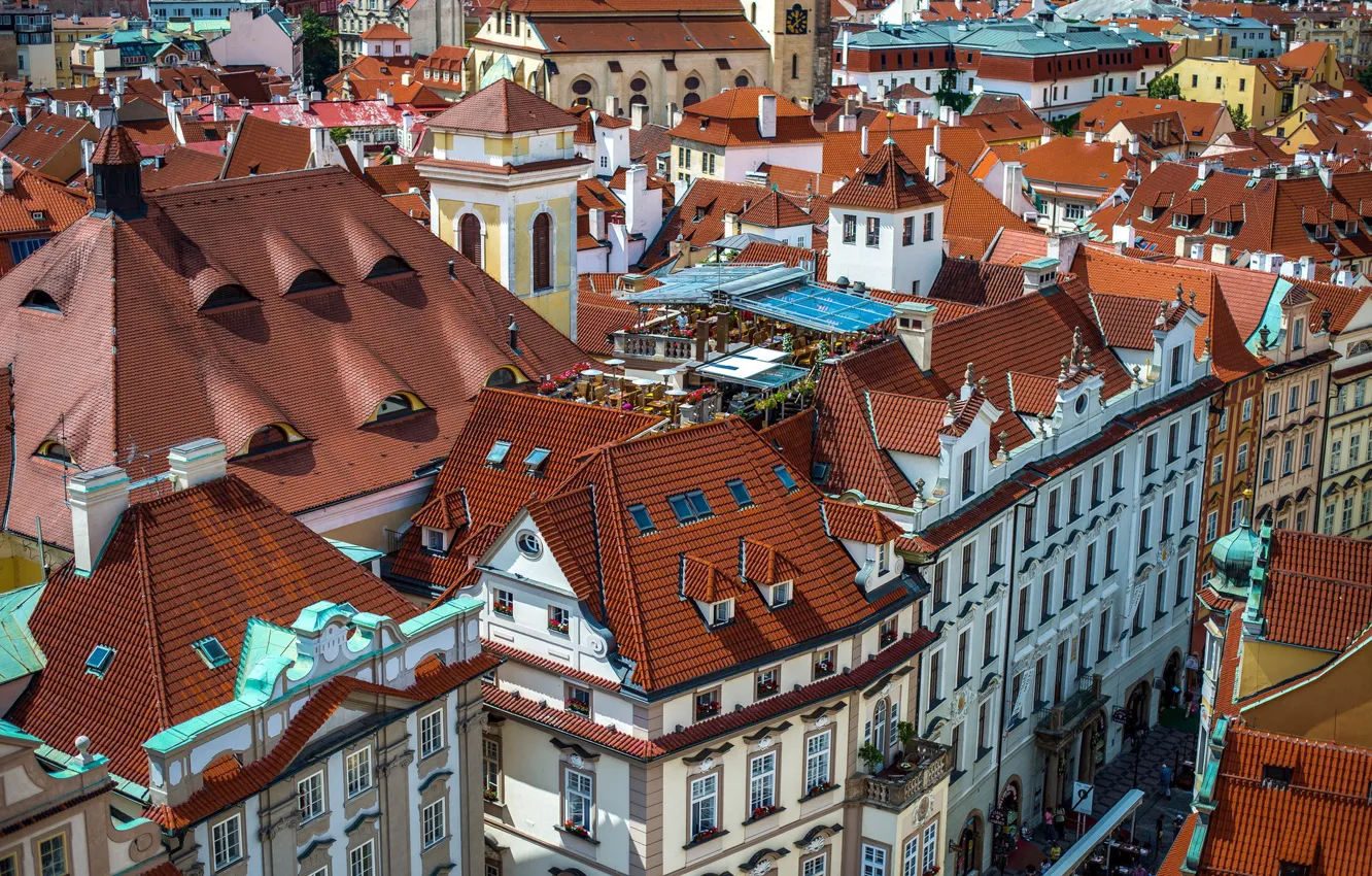 Фото обои город, крыши, Прага, Чехия, домики