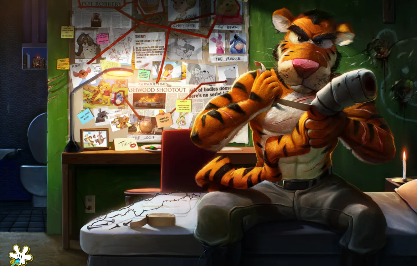 Фото обои tiger, art, бинты, revenge