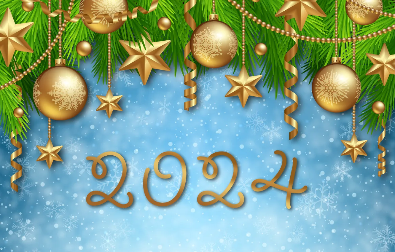 Фото обои зима, снег, снежинки, золото, Новый Год, цифры, golden, new year