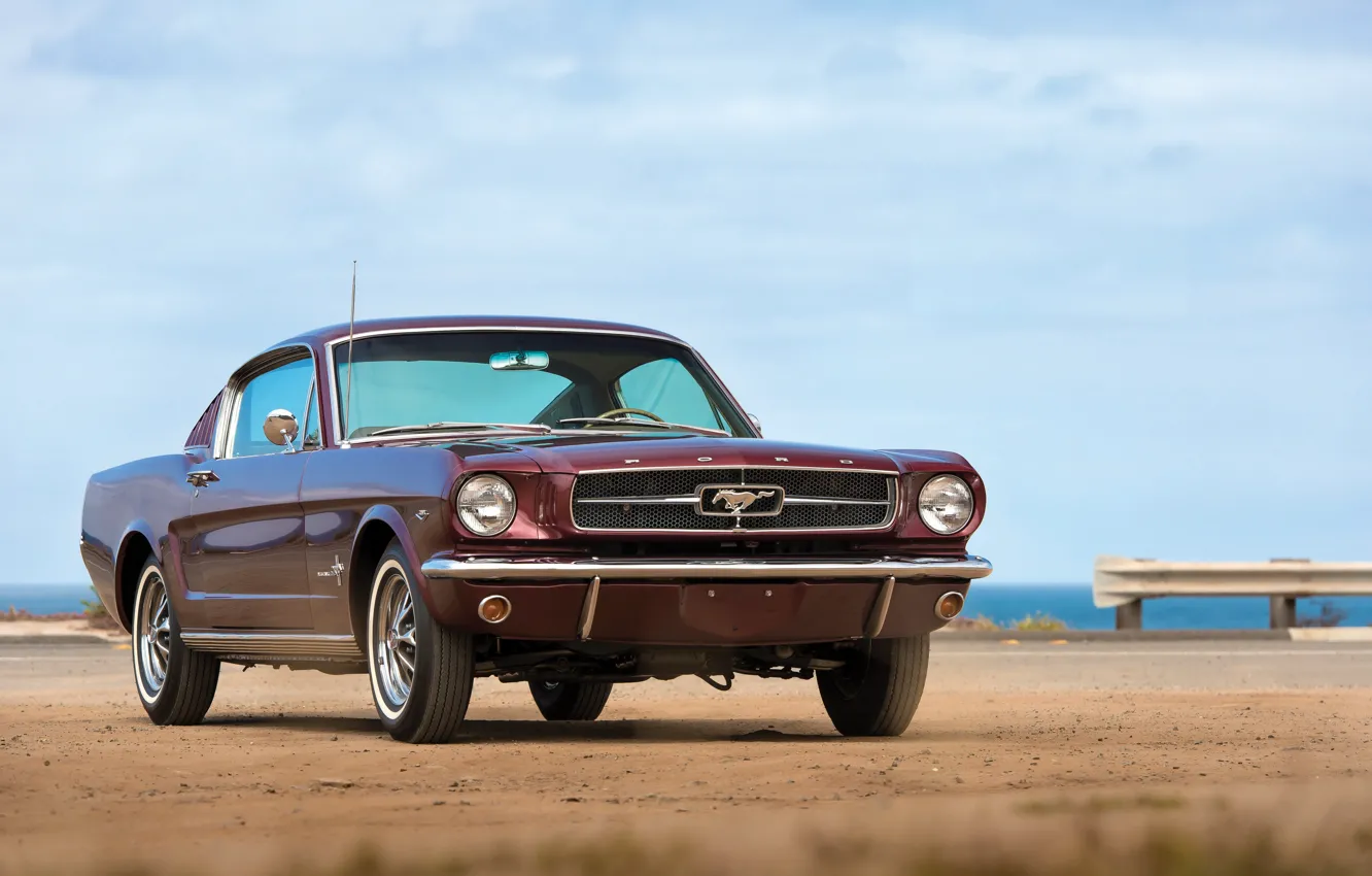 Фото обои море, ретро, Mustang, Ford, 1965