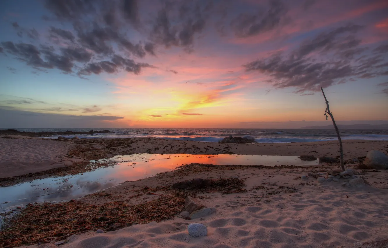 Фото обои beach, ocean, sunset, cloud, mountain