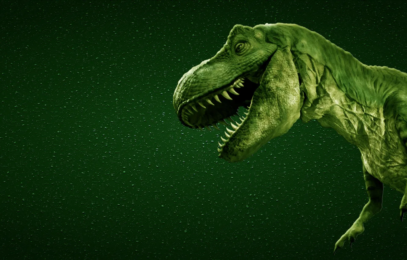 Фото обои зеленый, динозавр, хищник, зубы, пасть