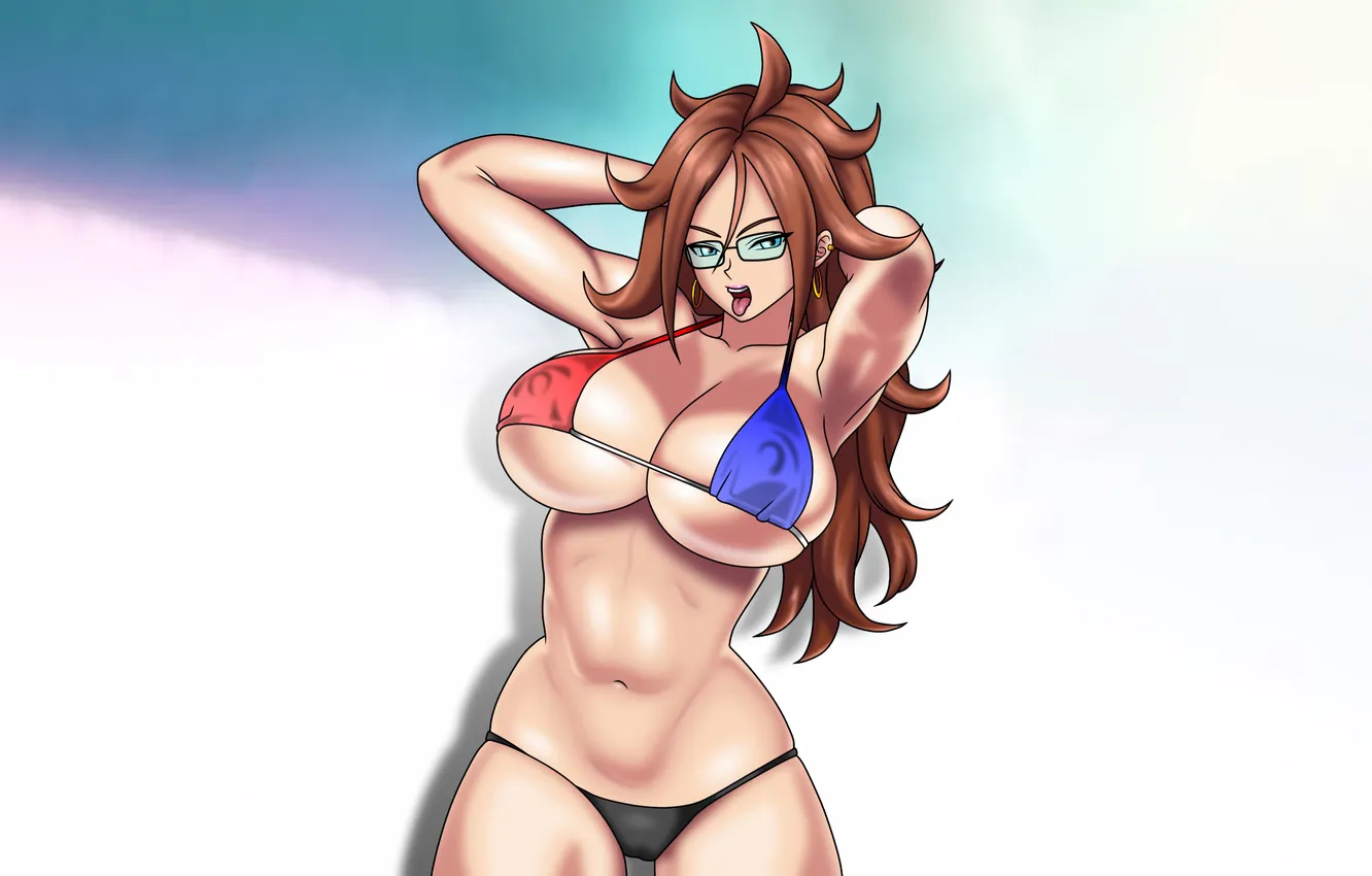 Фото обои girl, sexy, cleavage, erect nipples, long hair, brown hair, boobs, anime