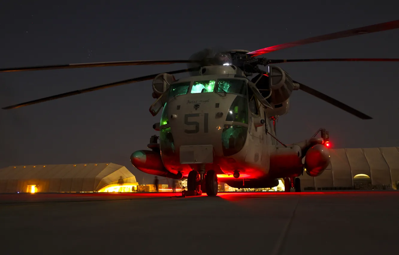 Фото обои ночь, США, CH-53D, Sea, Корпус морской пехоты, Stallion